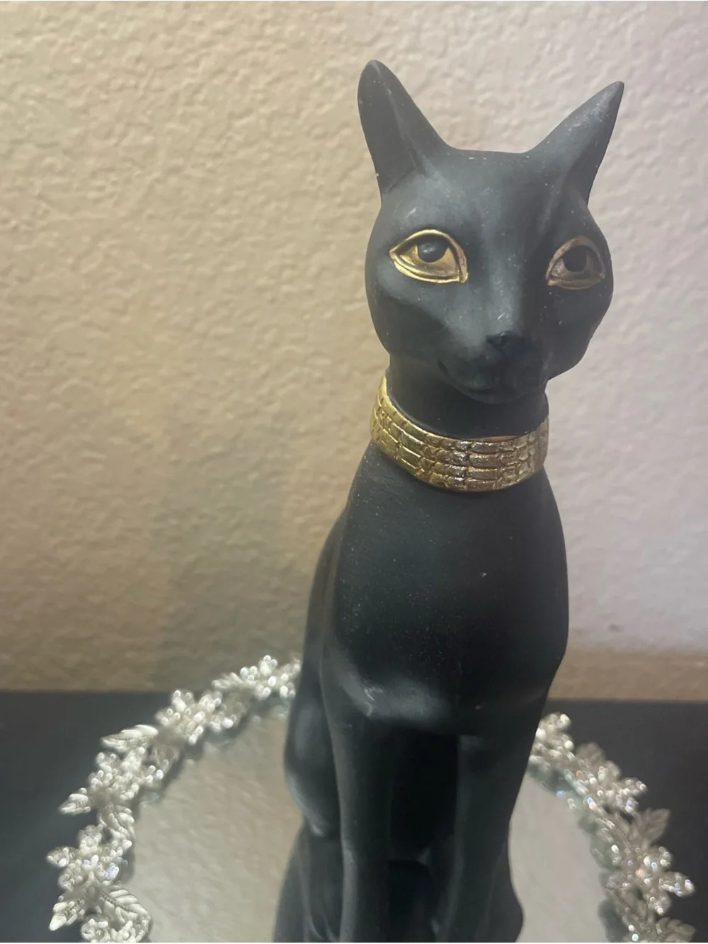 Black & Gold Ceramic 8.5” Egyptian Bastet Cat Sculpture